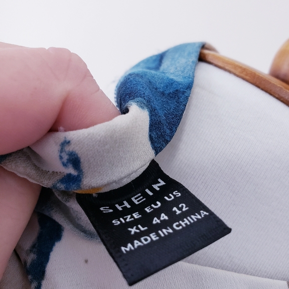 Shein Lune Floral Mock Neck Long Sleeve Blouse Size XL Teal Yellow - Picture 6 of 9